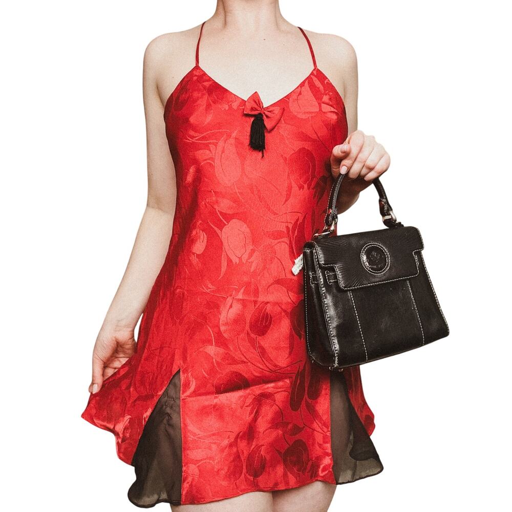 Victoria's Secret Vintage Gold Label Satin Night Gown Women's Red Tulip Tassel